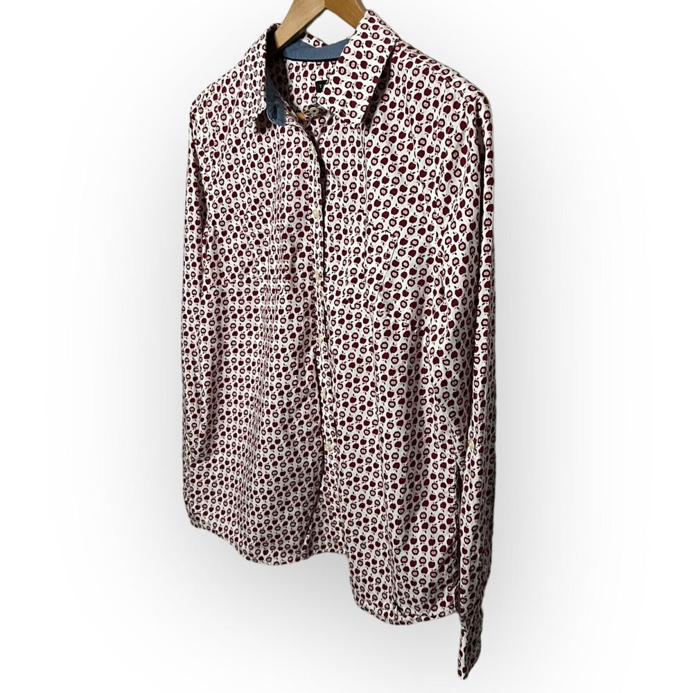 Talbots Red & White Apple Pattern Button Up Shirt with Convertible Sleeves Sz 12 - Picture 5 of 15